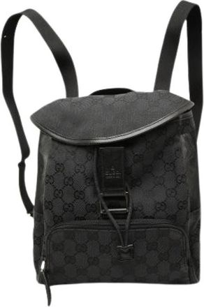 Gucci Pre-owned Mesh Backpack - Dames - Vintage Rugzakken - Zwart - ONE Size - Leer - Vintage