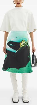 Jil Sander Womens Falda Dibujo Coche Verde - Teal Cotton - Size EU 36 (Womens)