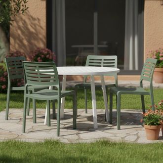 Dmora Silla De Exterior Canoe, 4 Sillas Apilables Hechas En Italia, Soporta Hasta 120 Kg, Verde