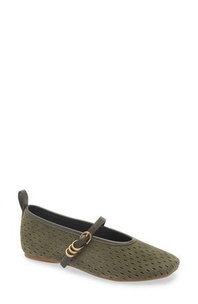 Rag & Bone Spire Perforated Mary Jane Flat in Forest Suede at Nordstrom, Size 37.5