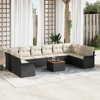 vidaXL Vidaxl - Conjunto De Sof&aacute; De Jard&iacute;n 11 Pcs Negro, Crema 55 X 55 X 37 Cm