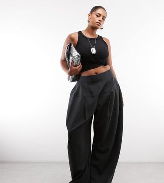 Asos Curve - Pantaloni sartoriali a fondo ampio neri con vita stretta-Nessun colore