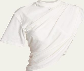 Courr&egrave;ges Asymmetric Twisted Crop T-Shirt
