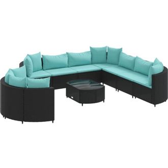 vidaXL Set De Sof&aacute;s De Jard&iacute;n Y Cojines 10 Pzas Rat&aacute;n Sint&eacute;tico Negro Vidaxl