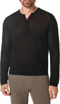 John Varvatos Quinn Long Sleeve Organic Cotton Mesh Henley in Black at Nordstrom, Size Xx-Large