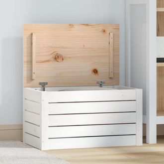vidaXL Caja De Almacenaje Madera Maciza De Pino Blanco 59,5x36,5x33 Cm Vidaxl