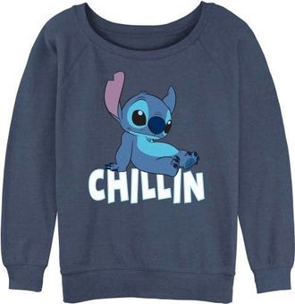 Lilo & Stitch Juniors Lilo & Stitch Alien Chillin Sweatshirt in Blue Heather at Nordstrom, Size Xx-Large