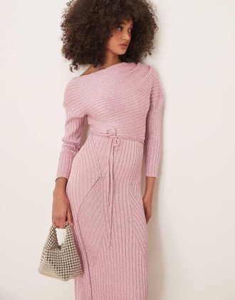 Never Fully Dressed off shoulder knit maxi dress in baby pink