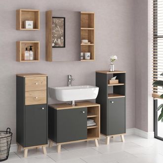 Vicco Conjunto De Muebles De Ba&ntilde;o Senyo, Antracita, 5 Partes, Con Estantes