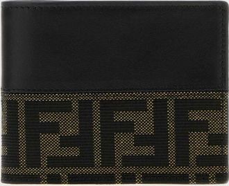 Fendi Portafoglio a libro in pelle di vitello con monogramma FF jacquard