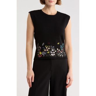 Ellen Tracy Embroidered Sleeveless Sweater in Black at Nordstrom Rack, Size X-Large