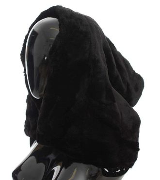 Dolce & Gabbana Womens Black Weasel Fur Crochet Hood Scarf Hat
