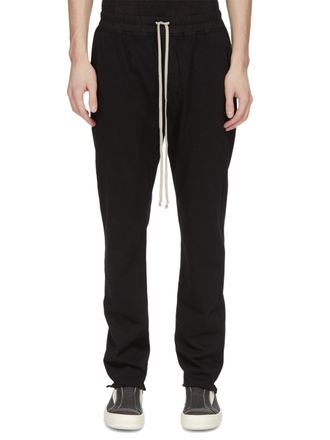 Rick Owens Relaxed Fit Black Trousers with Contrasting Drawstring and Gathered Hem