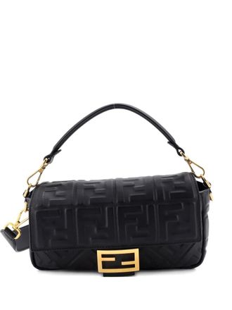 Fendi Baguette NM Bag Zucca Embossed Leather Medium crossbody bag - women - Calf Leather - One Size - Black