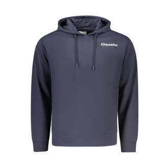 Superga Hoodies, male, Blue, Size: 2XL Cotton Crewneck Sweatshirt with Ribbed Trim