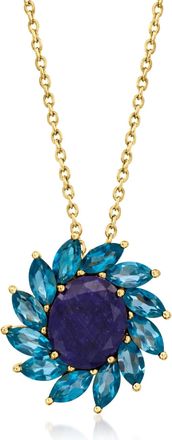Ross-Simons Sapphire and London Blue Topaz Flower Pendant Necklace in 18kt Gold Over Sterling