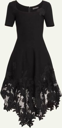 Oscar De La Renta Carnation Guipure Lace Knit Midi-Dress In Black