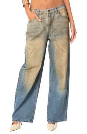 Edikted Muddy Wash Wide Leg Jeans in Blue-Washed at Nordstrom, Size X-Small