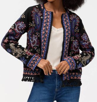 Johnny Was Montanna Katiuska Short Fringe Jacket In Black
