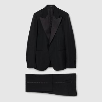 Gucci Light Wool Mohair Canvas Suit, Size 44 IT, Black, Ready-to-wear