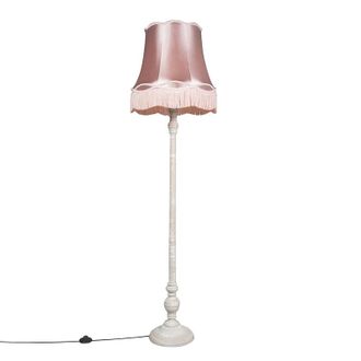 QAZQA Qazqa L&aacute;mpara De Pie Retro Gris Con Pantalla Rosa Granny