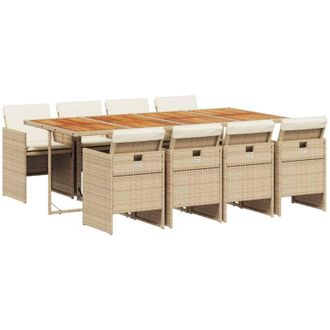 vidaXL Set Comedor De Jard&iacute;n 9 Pzas Con Cojines Rat&aacute;n Sint&eacute;tico Beige Vidaxl
