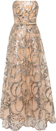 Elie Saab Abito da sera senza spalline con ricamo - Toni neutri