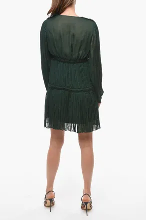 Lanvin Vestito a Pieghe in Seta con Scollo a V Lanvin