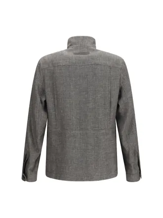 Ermenegildo Zegna High-Collar Linen Blend Shirt Jacket - Gray