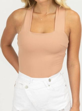 Le Lis Blanc Deux Strappy Squareneck Bodysuit In Dusty Peach