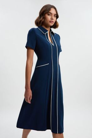 Karen Millen Tailored Zip-Collar Midi Dress in Navy at Nordstrom, Size 10