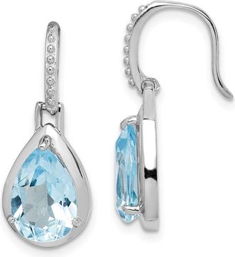 Diamond2Deal Sterling Silver Rhodium-plated Blue Topaz Teardrop Dangle Earrings