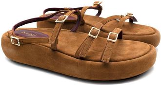 Manu Atelier Tobacco Suede Cage Chunky Slides Size 40