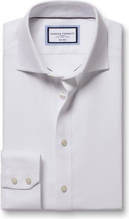 CHARLES TYRWHITT Non-Iron Stretch Burlington Weave Cotton Shirt - White Single Cuff Size 16.5/34 by Charles Tyrwhitt