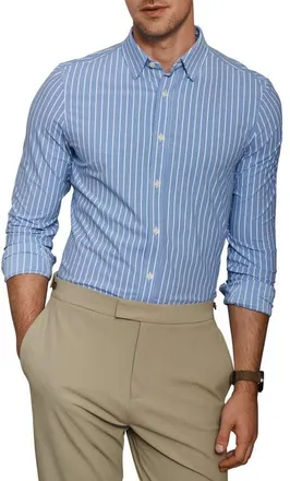 Rhone Commuter Pro Slim Fit Button-Up Shirt in Blue Oxford Stripe at Nordstrom, Size Xx-Large