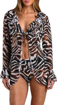 Sunshine 79 Nightlife Cover-Up Cardigan in Brown Multi at Nordstrom, Size X-Large