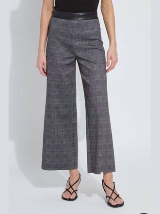 Lyss&eacute; Denver Wide Leg Printed Ponte Pant In Charcoal Glen Plaid