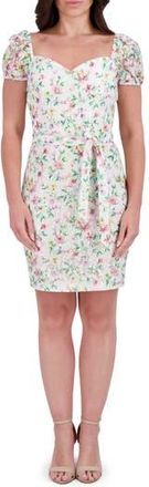 Kensie Print Tie Waist Body-Con Dress in White Multi at Nordstrom Rack, Size 14