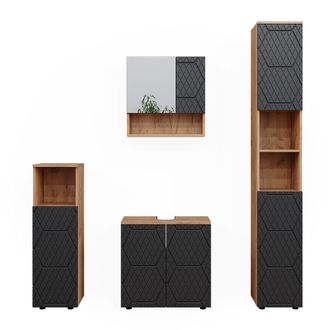 Vicco Conjunto De Muebles De Ba&ntilde;o Irma, Rayas Antracita, 4 Piezas, Con Mueble Alto