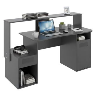 Dmora Dmora - Escritorio Manos, Escritorio Gaming Multifunci&oacute;n Moderno, Mesa De Estudio Para Pc Y Porta Cd, 154x69h98 Cm, Antracita, Sin Luces Led