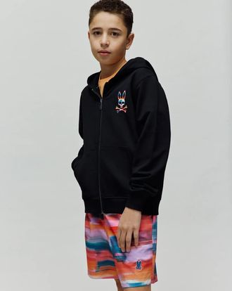 Psycho Bunny Kids Raphael French Terry Full Zip Hoodie 001 BLACK / M/10-12