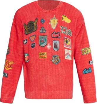 Diesel K-Patcy Trui - Heren - Ronde hals truien - Rood - S - Wol - Truien & Vesten