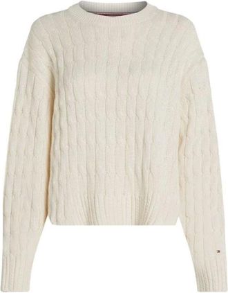 Tommy Hilfiger Truien & Vesten, Heren, Wit, XS, Zachte Kabel Gebreide Trui