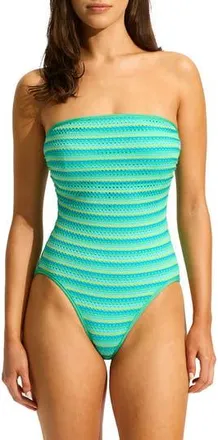 Seafolly Laser Cutout Bandeau One-Piece Swimsuit in Jasmine at Nordstrom Rack, Size 12 Us / 16 Au