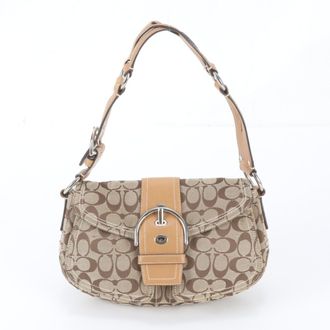 Coach Brown Leather Canvas Shoulder Bag Tote Bag (Pre-Owned)