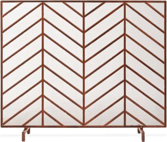 Best Choice Products 38x31in Single Panel Handcrafted Iron Chevron Fireplace Screen w/ Distressed Finish
