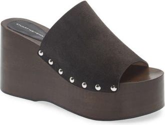 Stuart Weitzman Kate Studded Wedge Platform Slide Sandal in Shadow at Nordstrom, Size 10.5