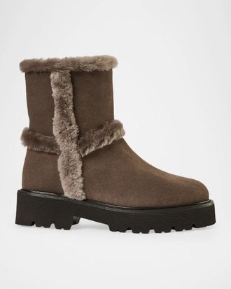Aquatalia Ella Shearling-Trimmed Waterproof Suede Ankle Boots