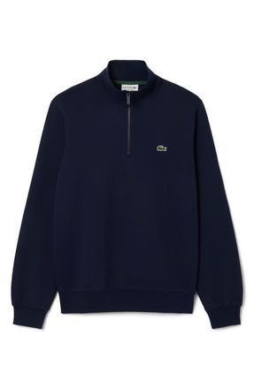 Lacoste Cotton Fleece Half Zip Pullover in Navy Blue at Nordstrom, Size 8