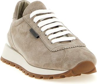 Brunello Cucinelli Womens Beige Calfskin Athletic Sneakers